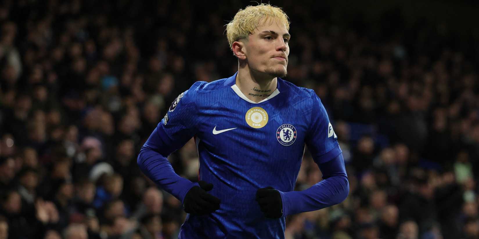 Chelsea's Alejandro Garnacho jogging against Bournemouth