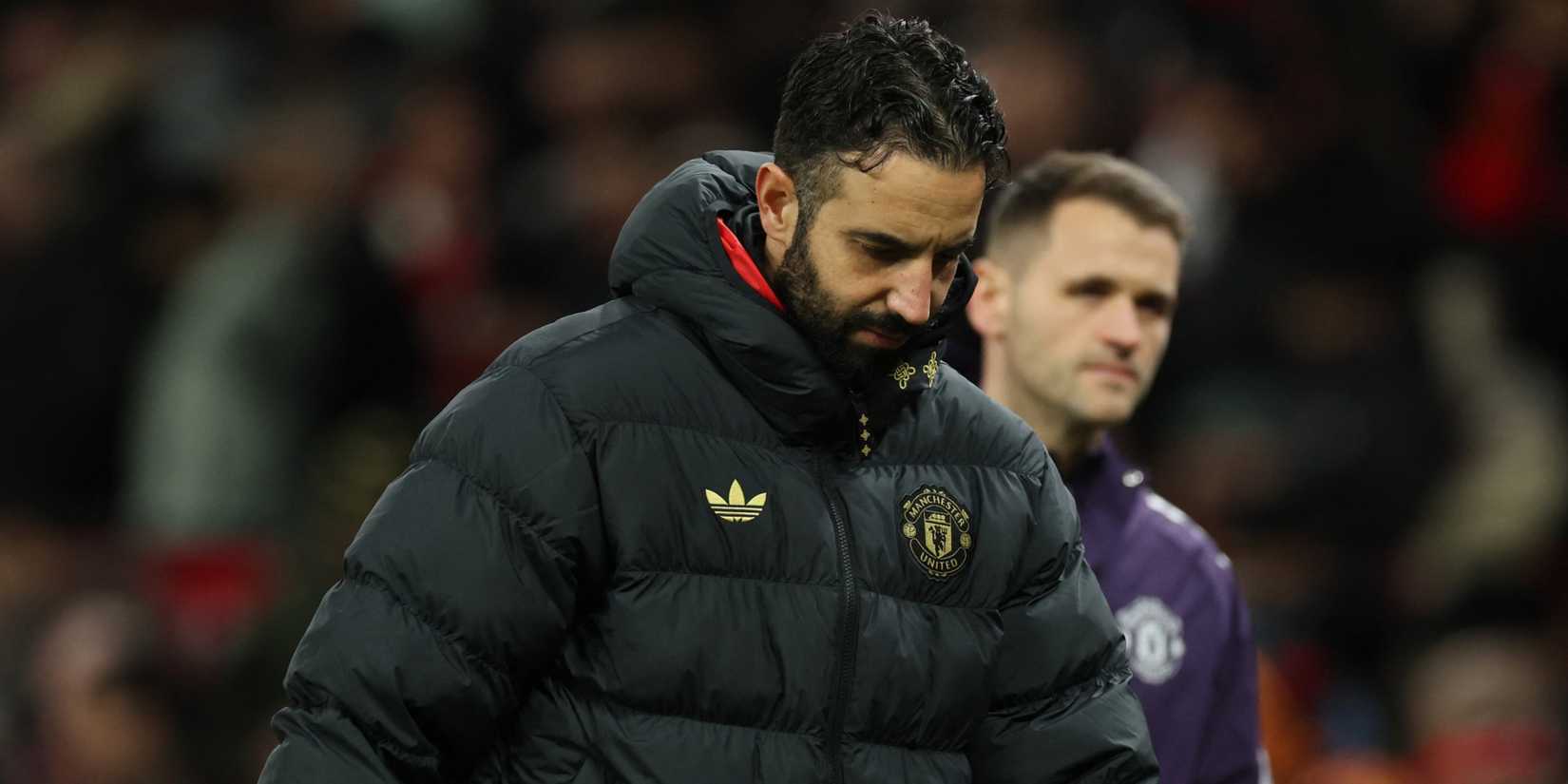 Manchester United manager Ruben Amorim walks off the Old Trafford pitch