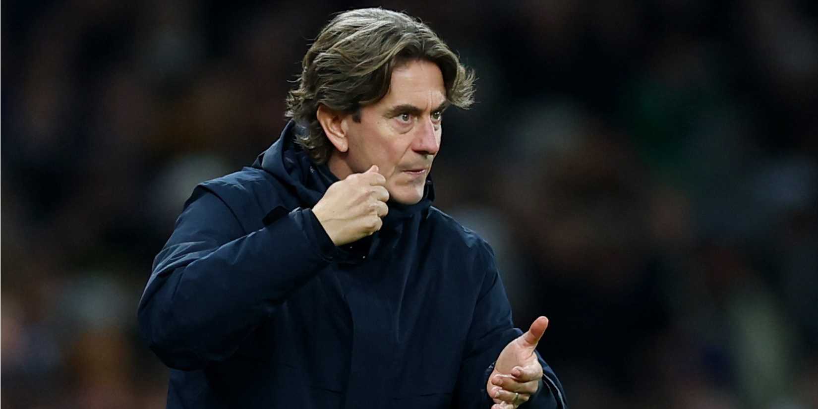 Tottenham head coach Thomas Frank reacts on the touchline