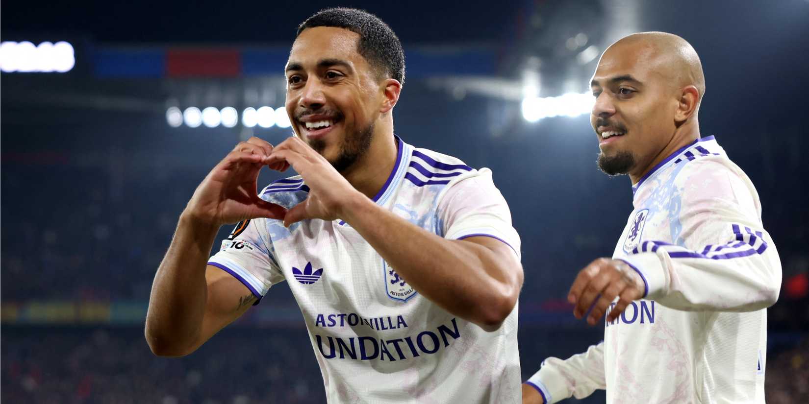 Youri Tielemans celebrating after scoring for Aston Villa in the UEFA Europa League against Basel