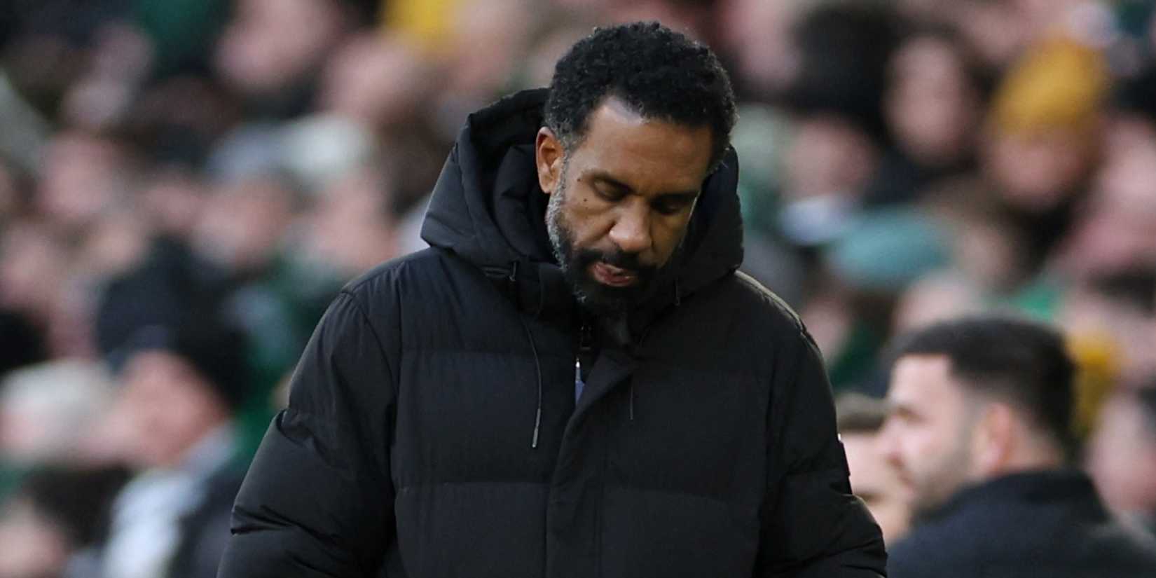 Celtic manager Wilfried Nancy looks dejected after Rangers' Youssef Chermiti scores for Rangers