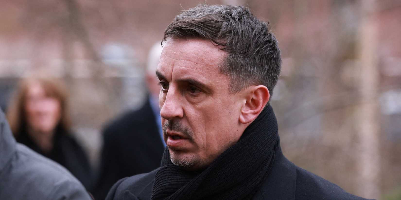 Gary Neville arrives to attend the funeral of Denis Law