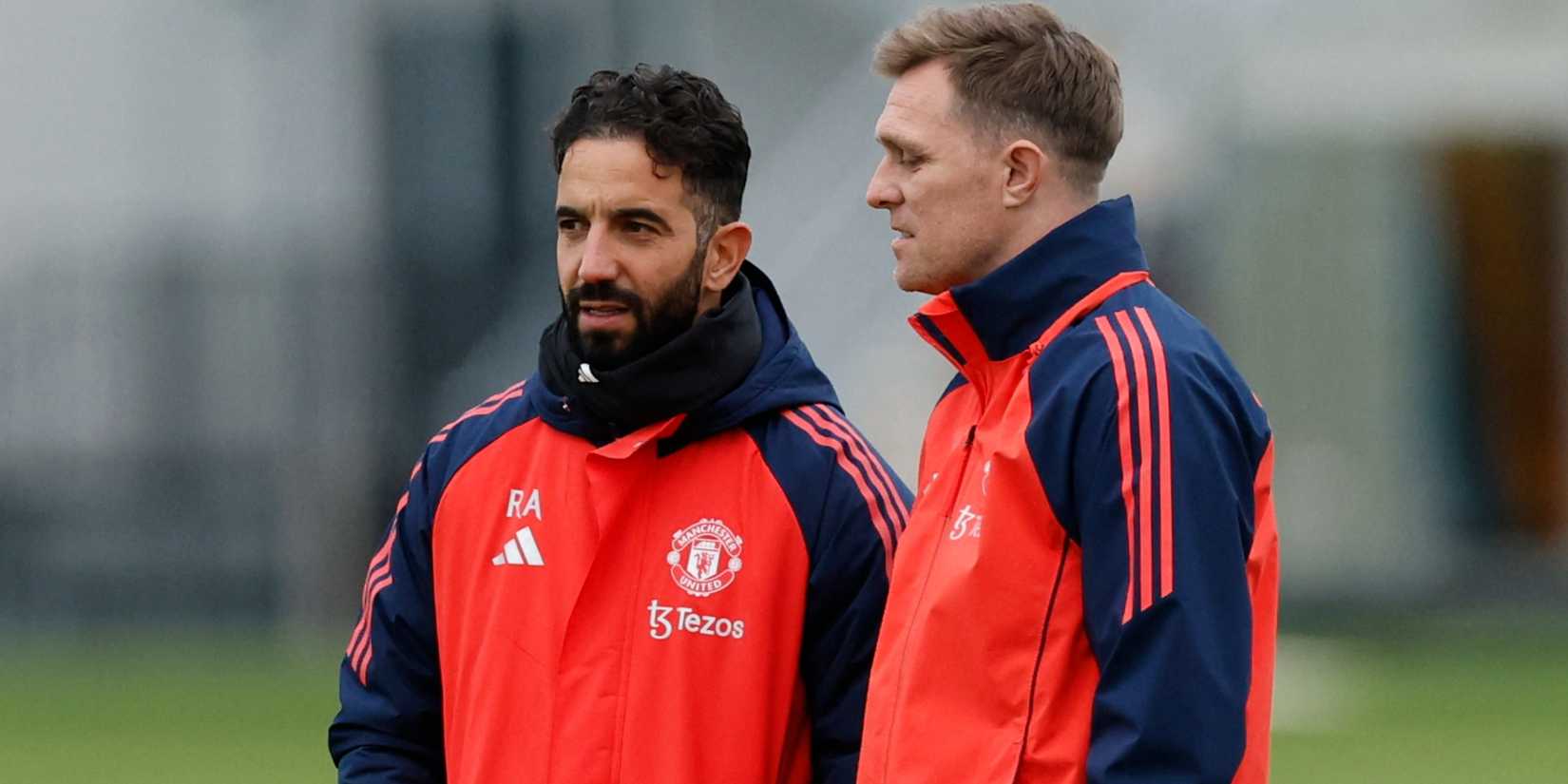 Manchester United manager Ruben Amorim with first team coach Darren Fletcher
