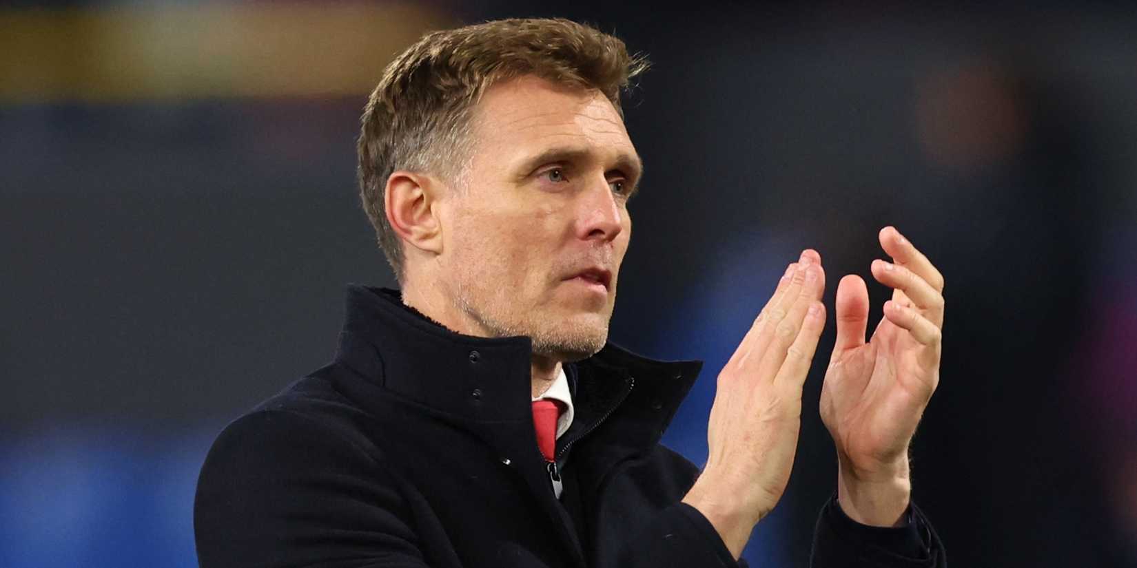 Manchester United interim manager Darren Fletcher applauds fans after playing Burnley