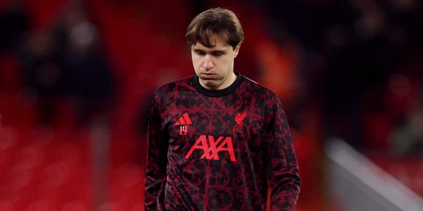 Liverpool's Federico Chiesa during the warm up before facing Barnsley