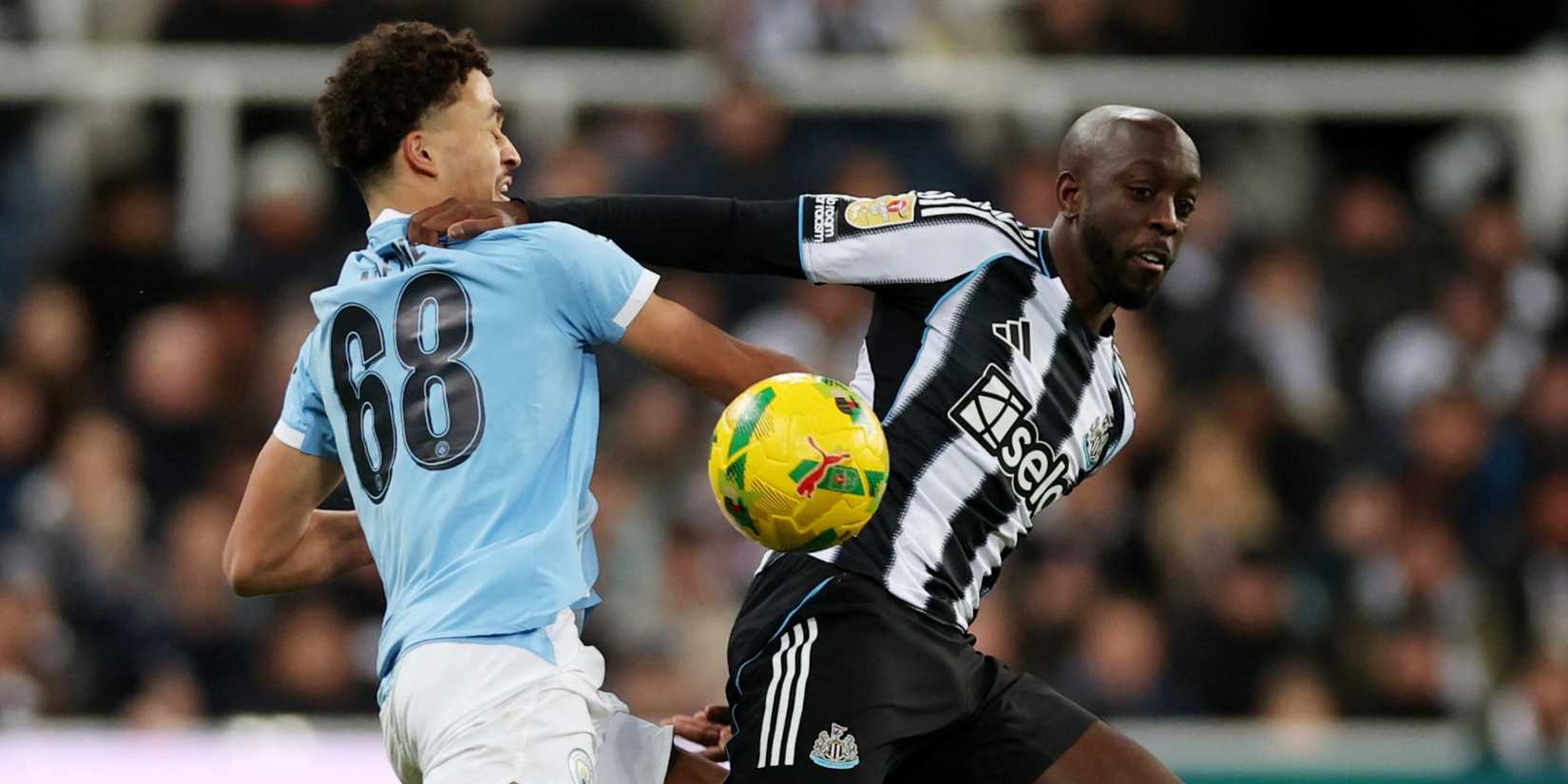 Newcastle United's Yoane Wissa in action with Manchester City's Max Alleyne