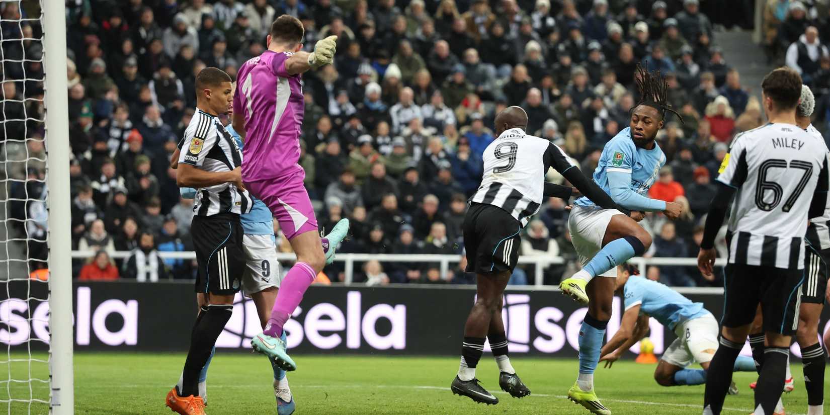 Manchester City's Antoine Semenyo scores their second goal against Newcastle which is eventually disallowed