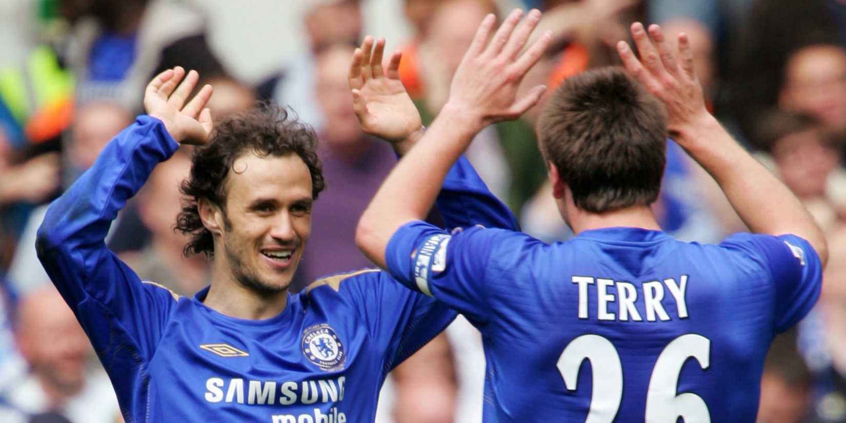 Chelsea's Ricardo Carvalho celebrates scoring the third goal with team mate John Terry