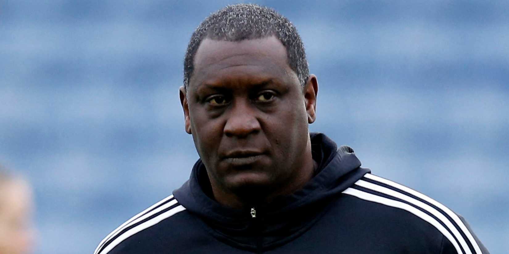 Emile Heskey looks on at the King Power Stadium, Leicester, Britain