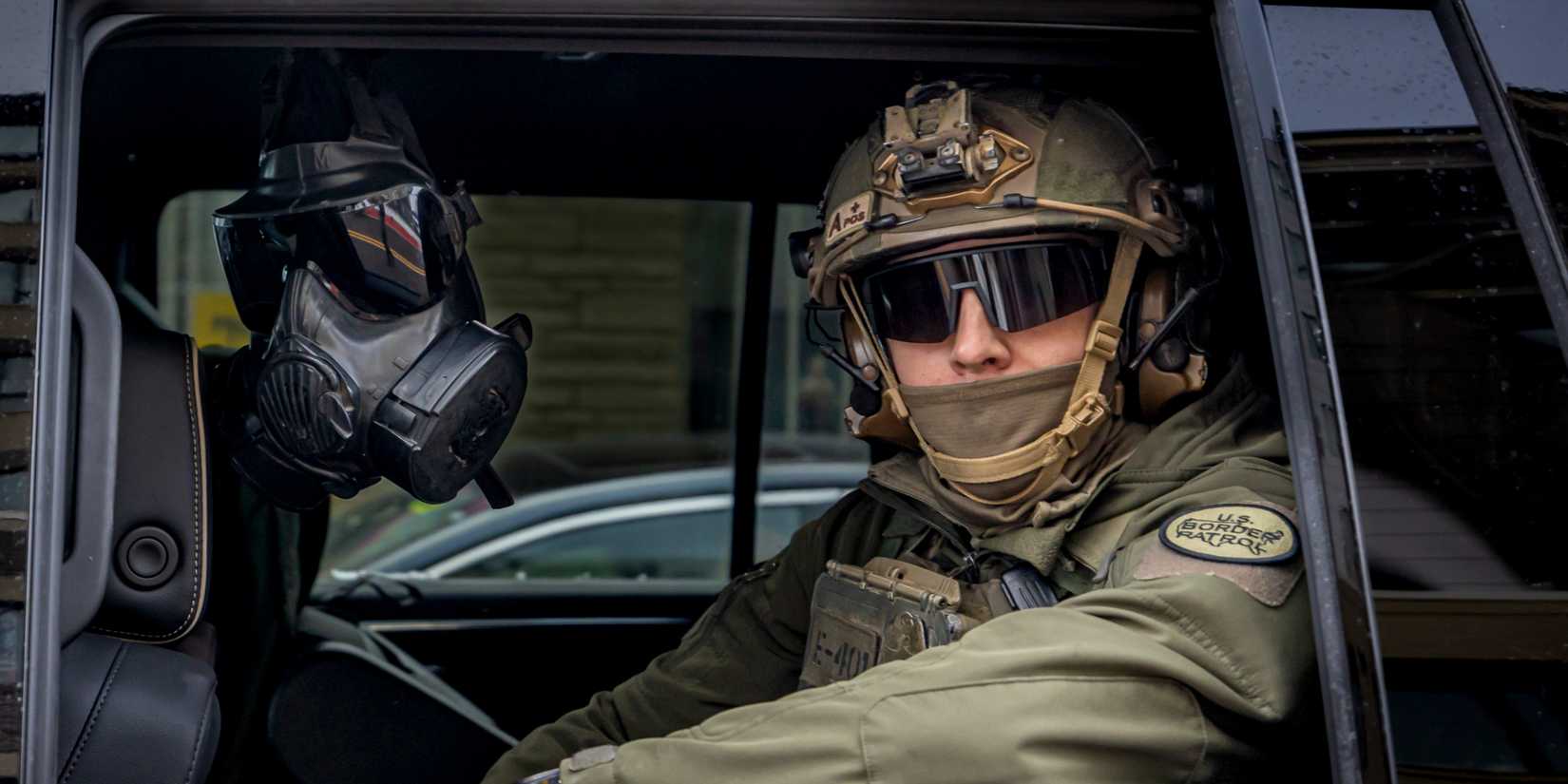 A federal agent patrols the streets of Minneapolis, Minnesota on January 10, 2026