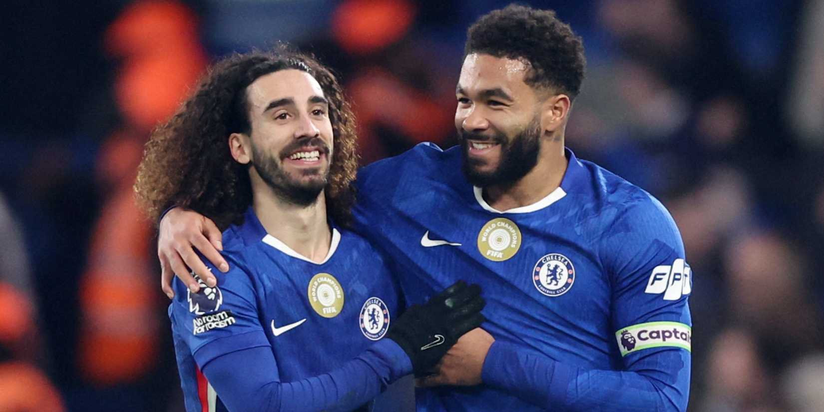 Chelsea's Reece James and Chelsea's Marc Cucurella celebrate after the match