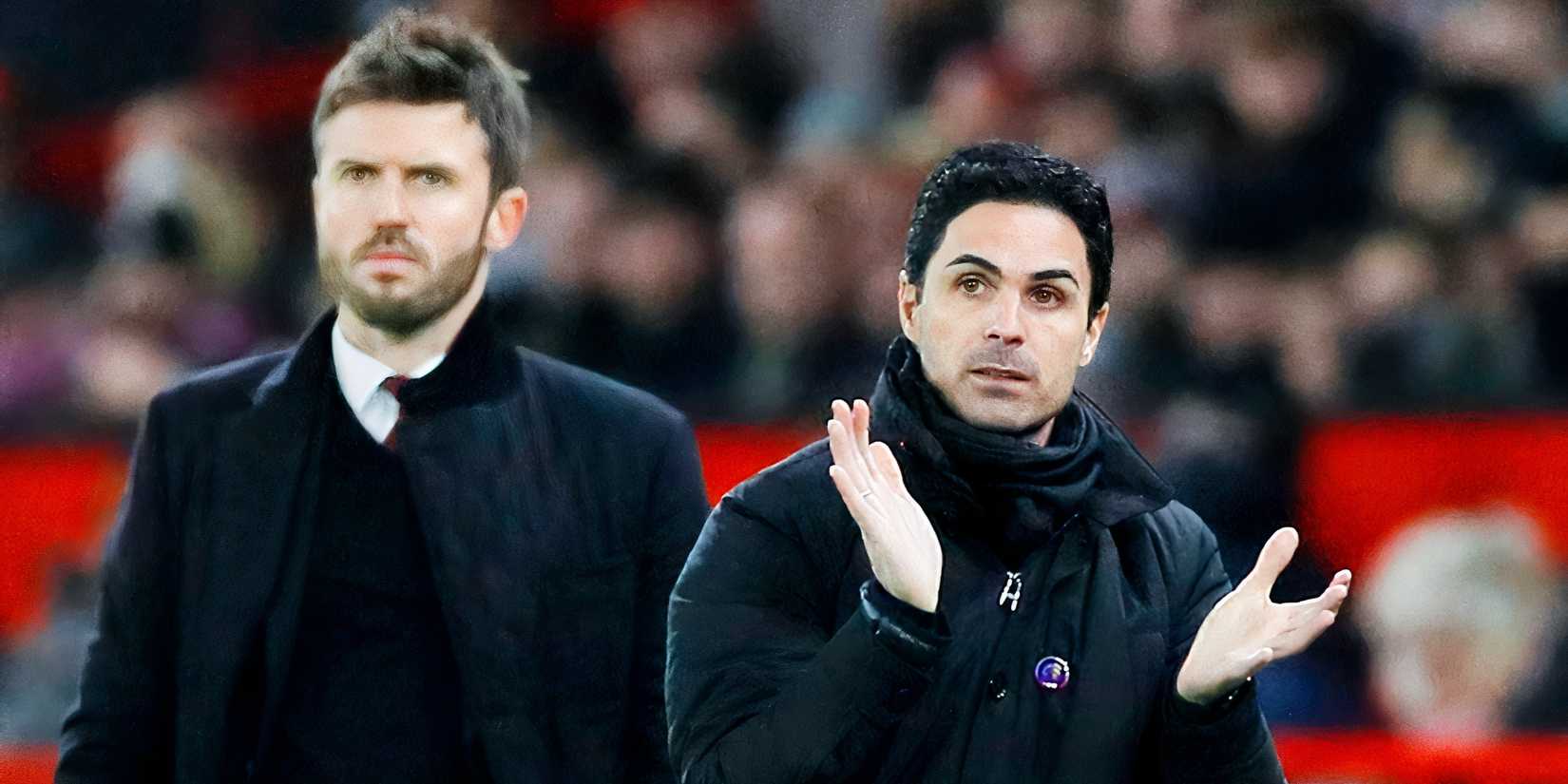 Michael Carrick in the background of Mikel Arteta