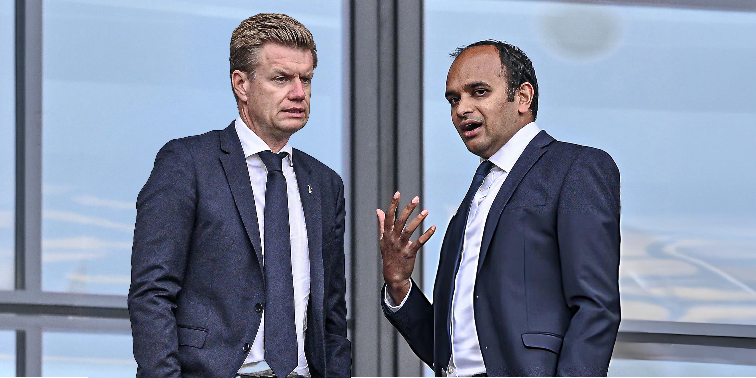 Spurs chiefs Johan Lange and Vinai Venkatesham at the Tottenham Hotspur Stadium