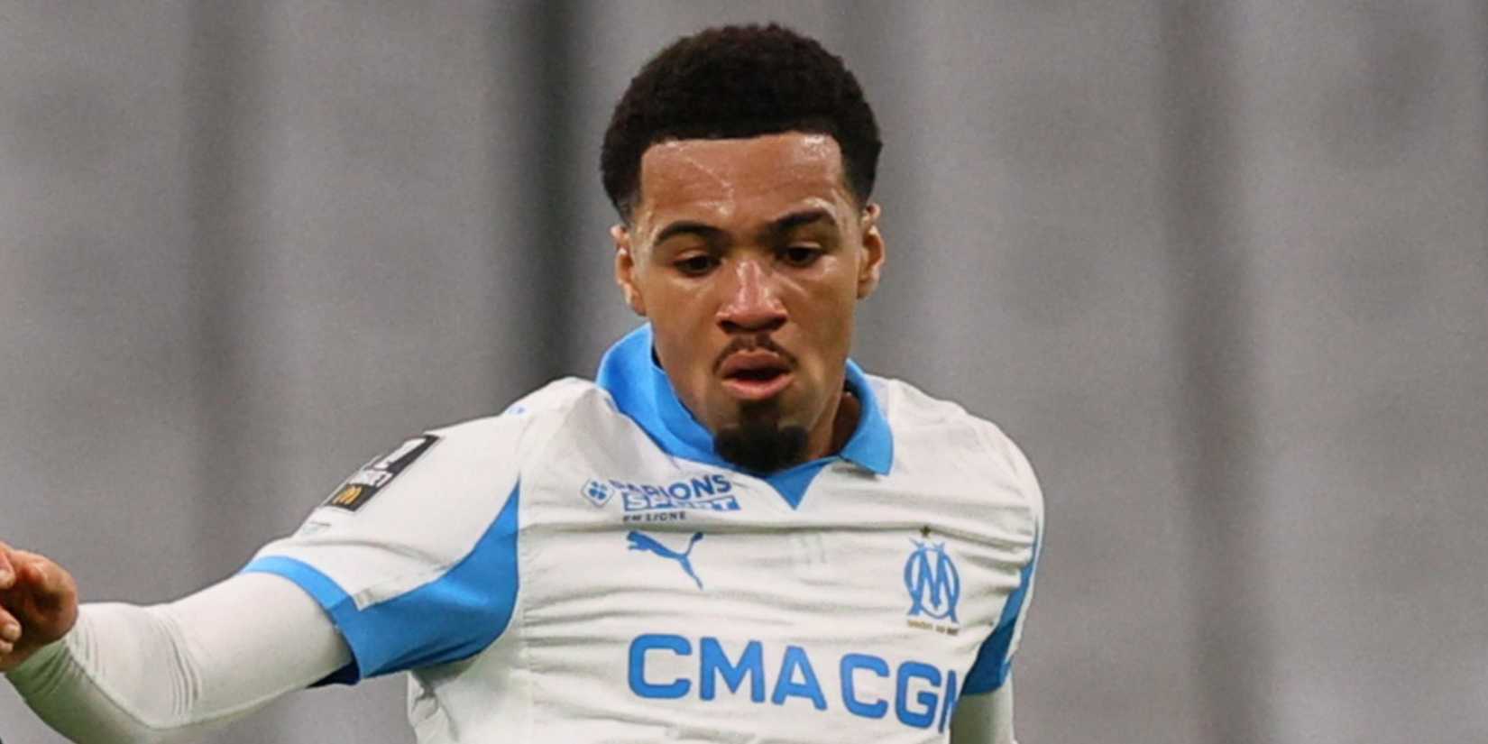 Olympique de Marseille's Ethan Nwaneri in action vs RC Lens