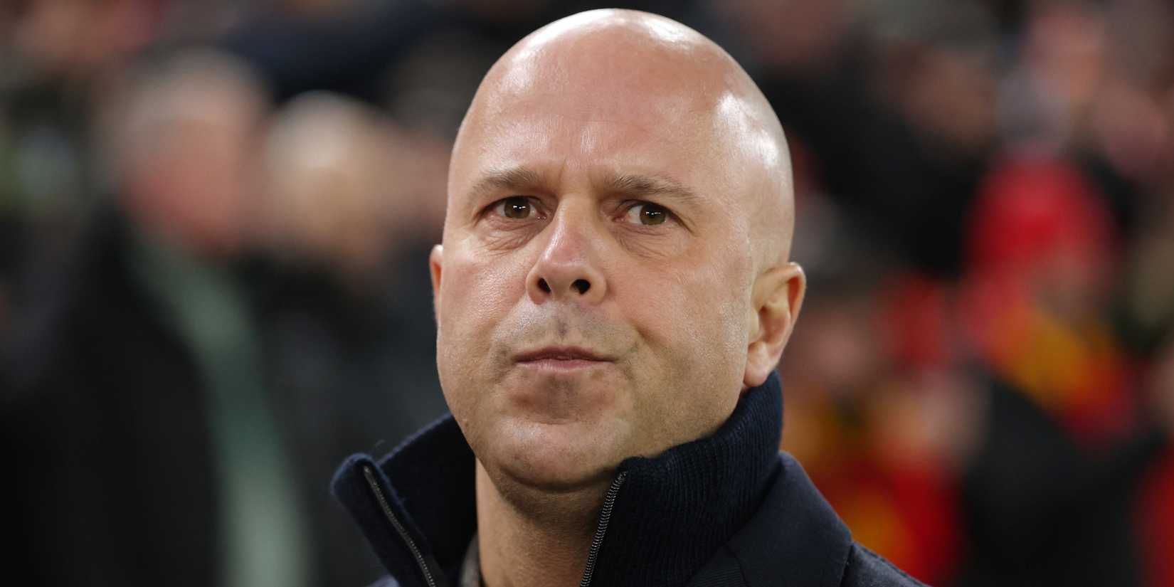 Liverpool manager Arne Slot looks worried
