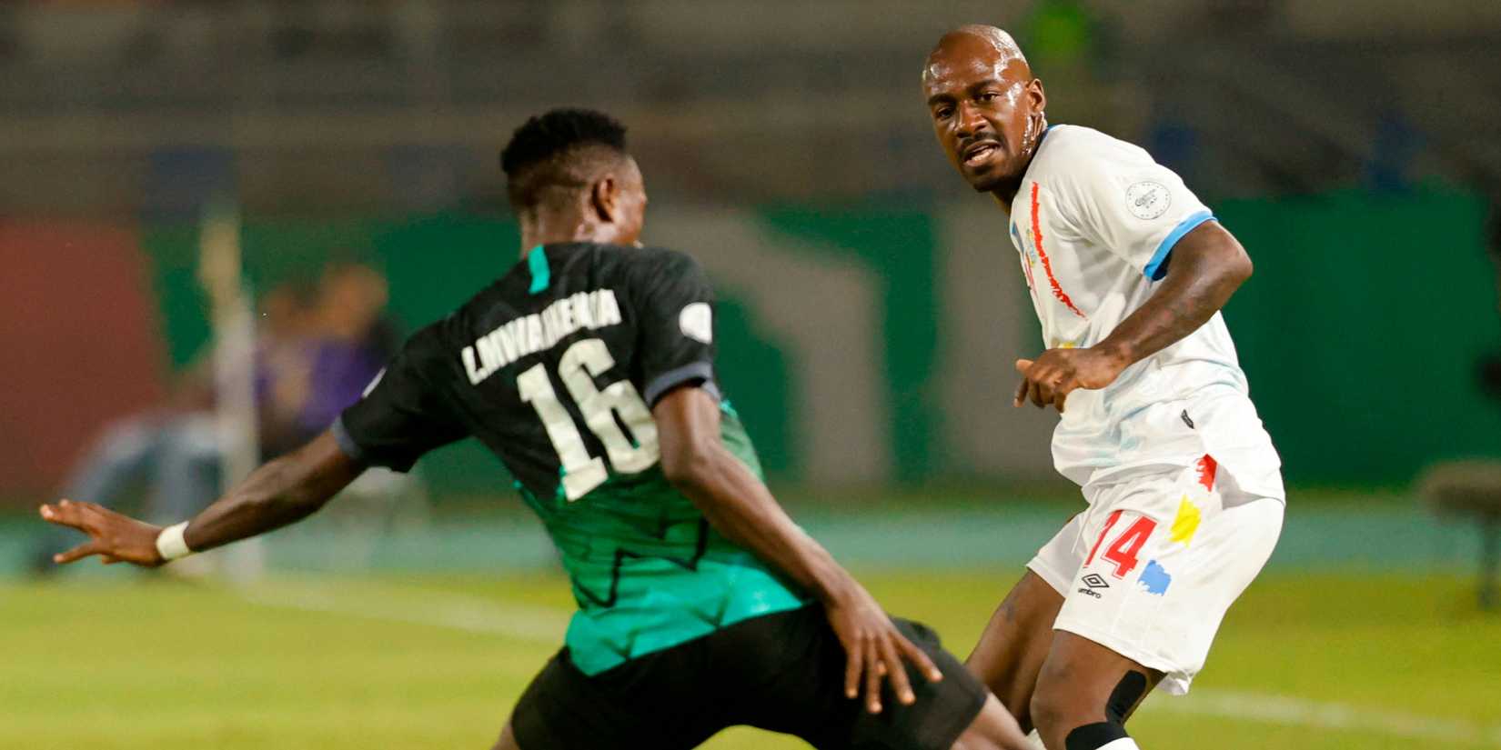 DR Congo's Gael Kakuta in action with Tanzania's Lusajo Mwaikenda