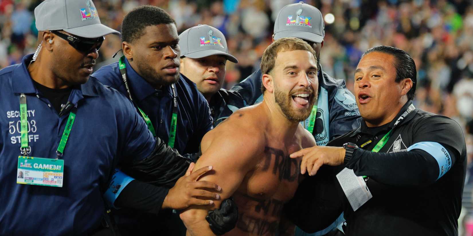 Pool Streaker Super Bowl LX Streaker's Three-Word Message Explained and Identity Revealed