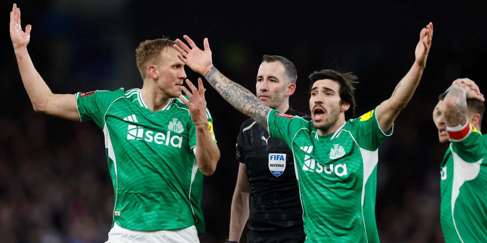 Newcastle United's Sandro Tonali, Dan Burn and Kieran Trippier