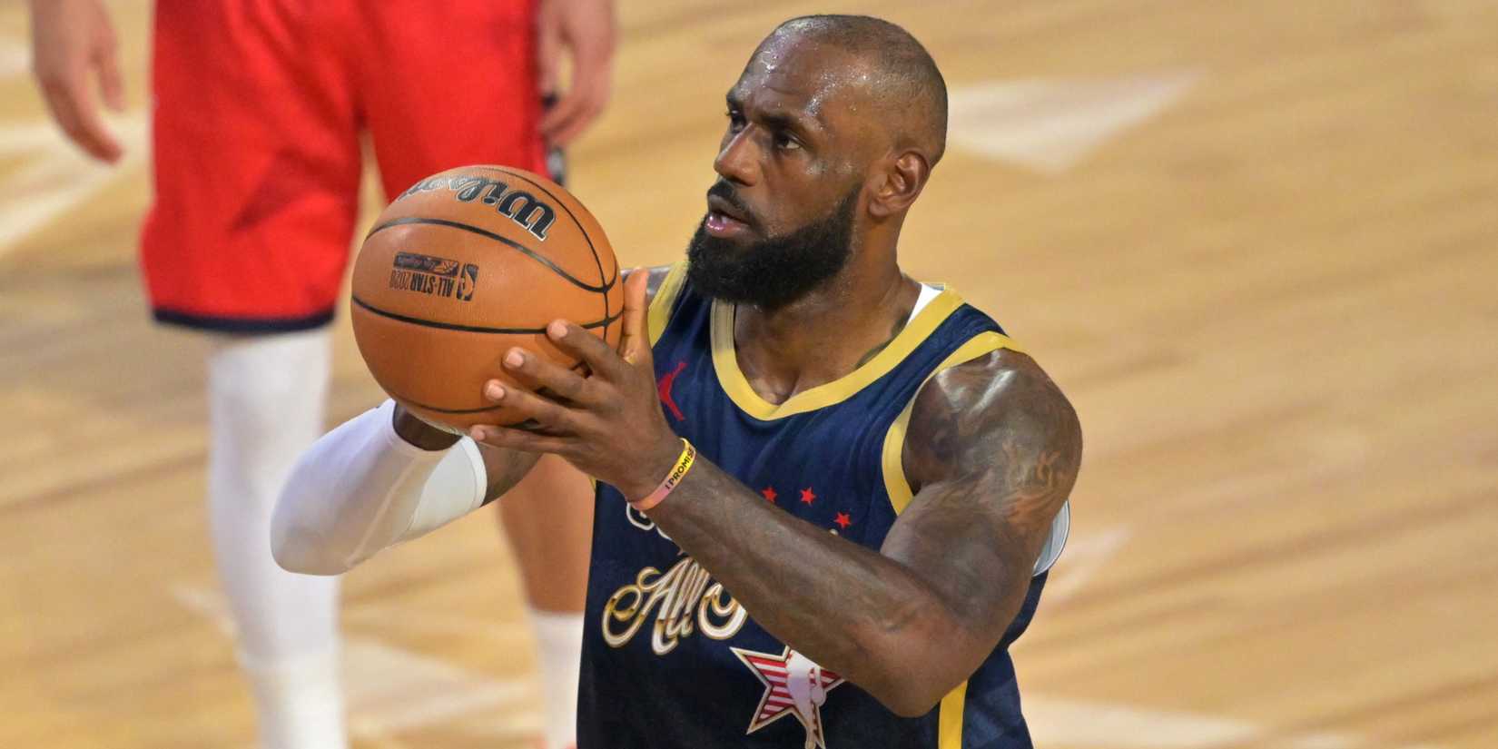 Team USA Stripes forward LeBron James (23) of the Los Angeles Lakers shoots