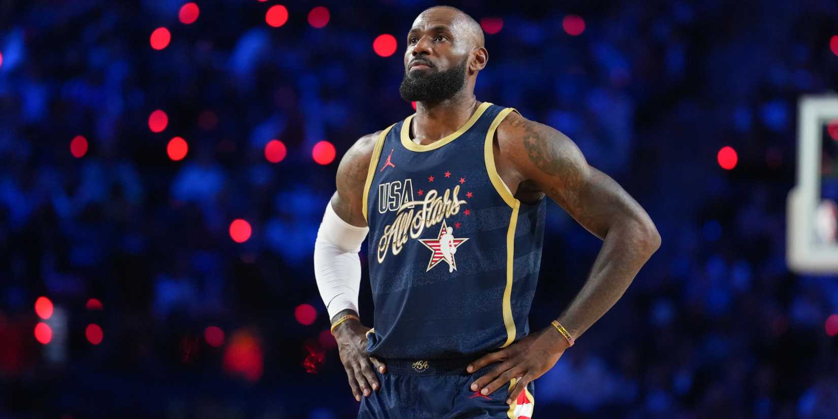 Team USA Stripes forward LeBron James (23) of the Los Angeles Lakers looks on