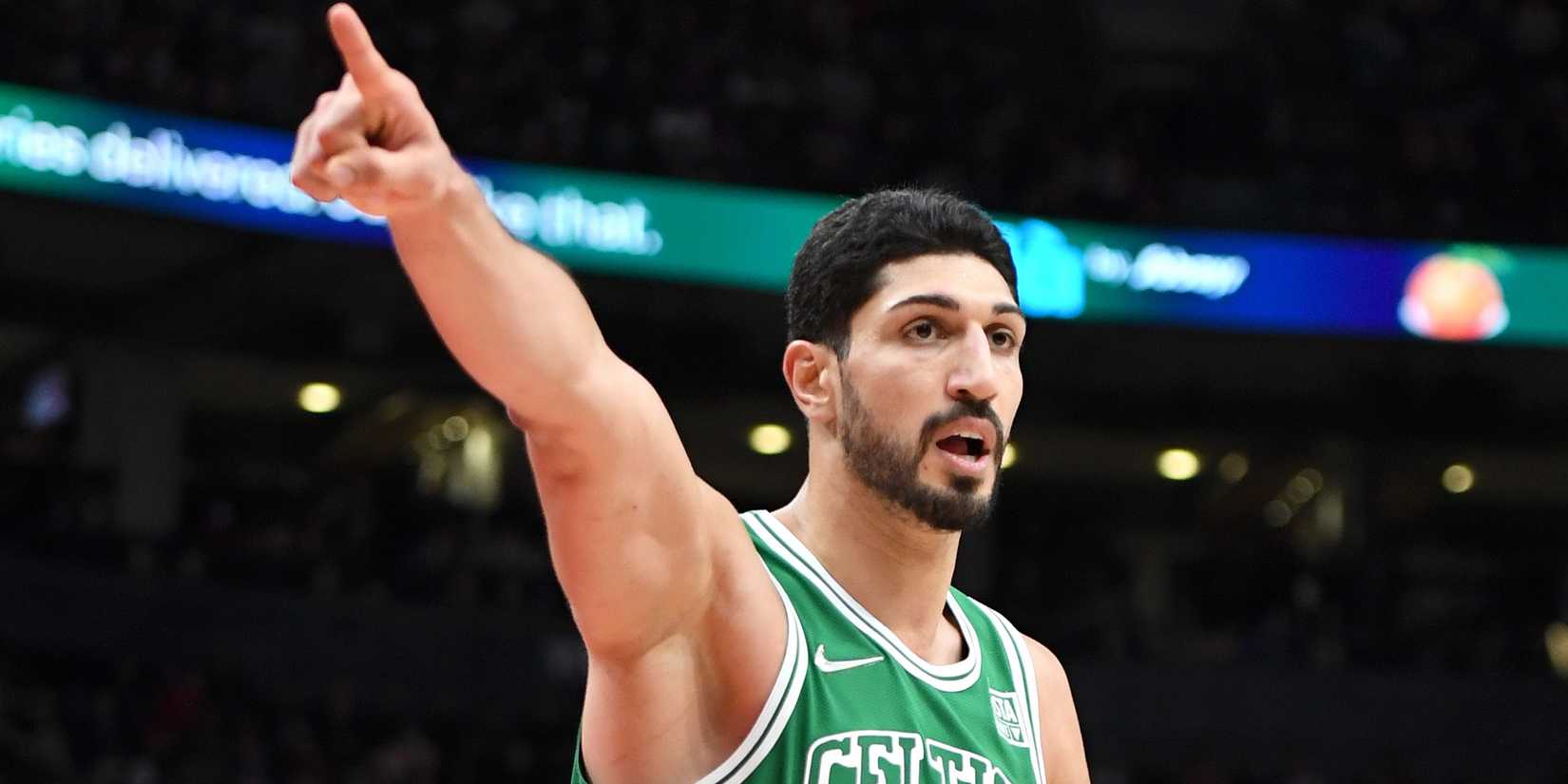 Boston Celtics center Enes Kanter (13) gestures
