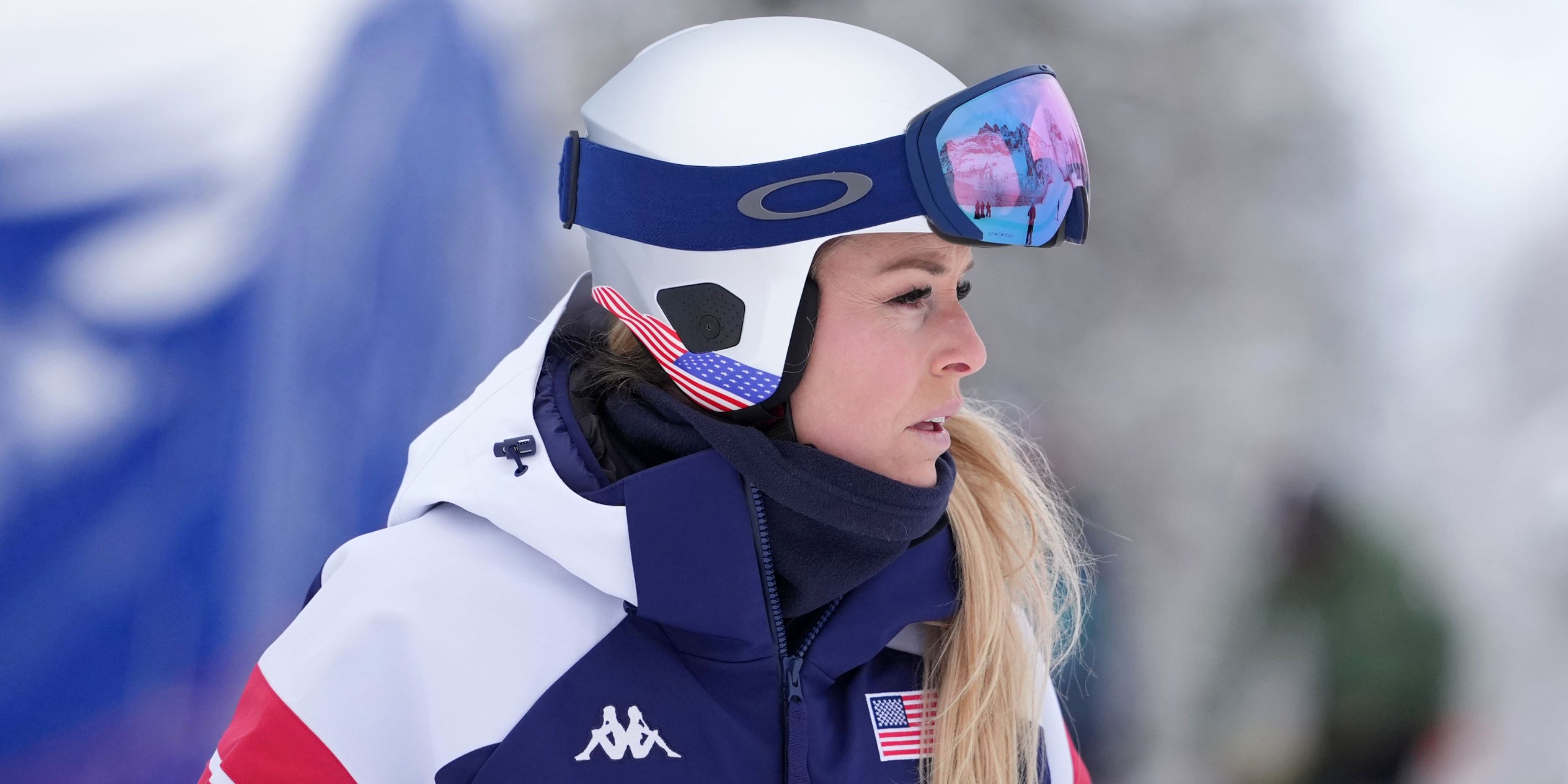 Lindsey Vonn of the United States looks on during a women's alpine skiing downhill training session during the Milano Cortina 2026 Olympic Winter Games