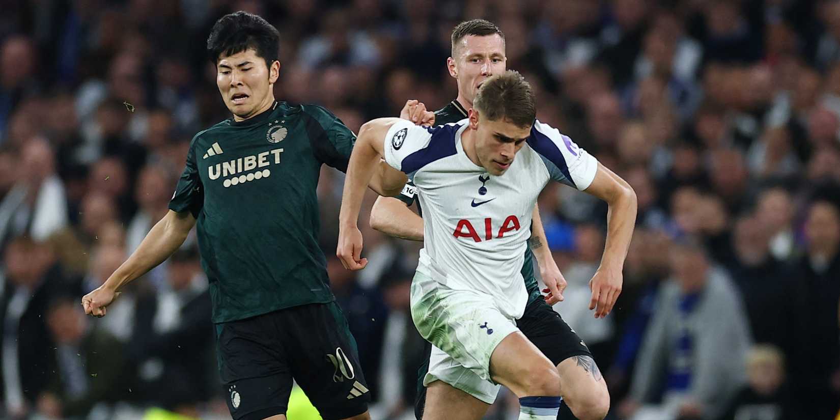 Tottenham Hotspur's Micky van de Ven in action before scoring vs Copenhagen