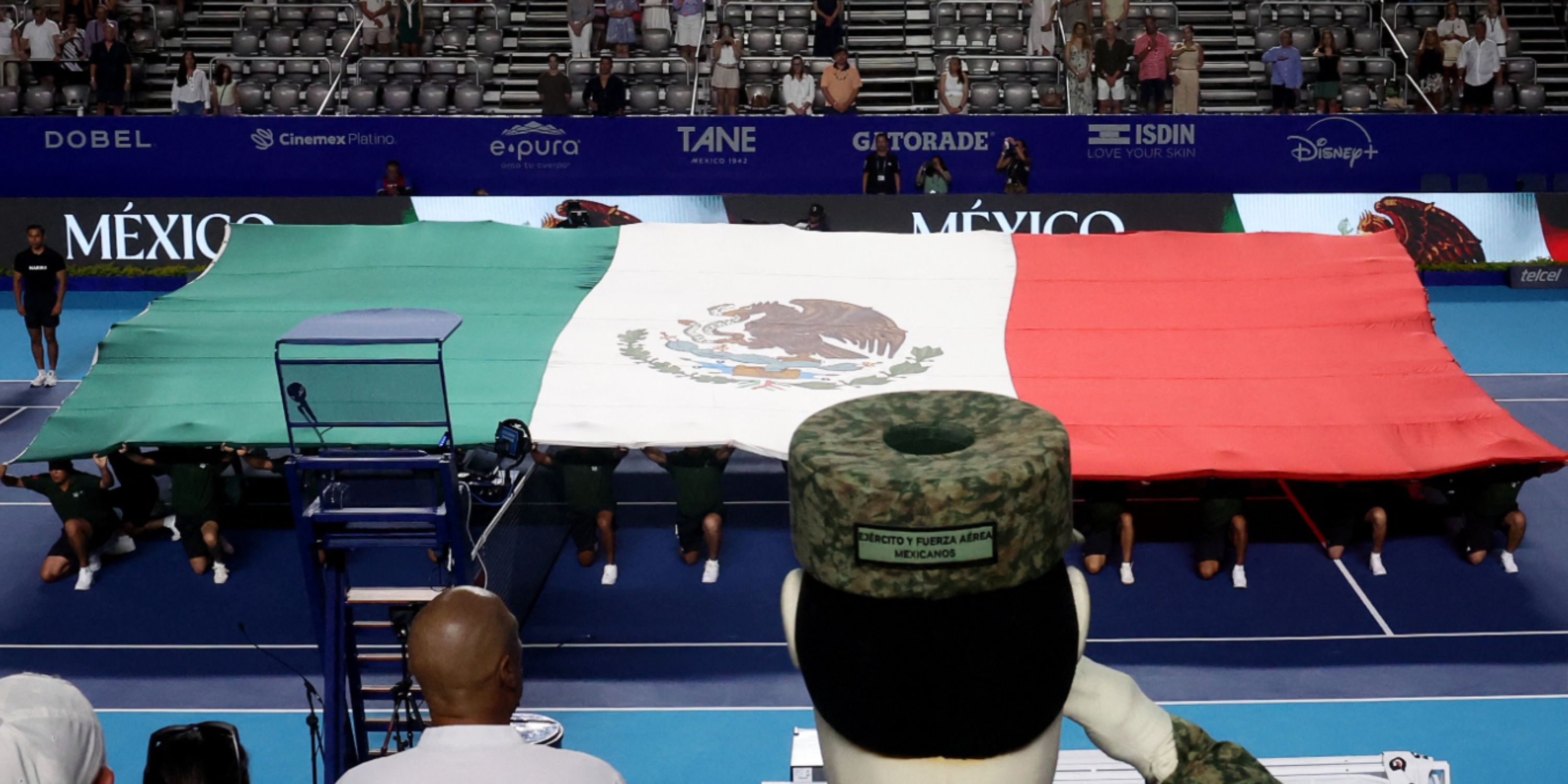 General view of Mexico's Flag Day commemoration inside a stadium