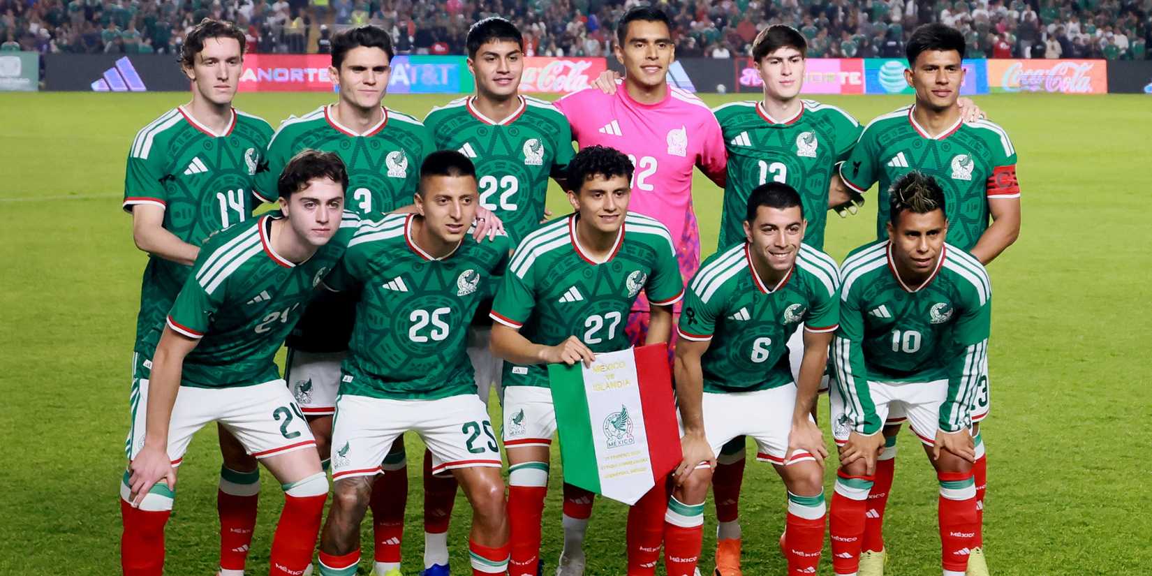 Mexico players pose for a team group photo before the match
