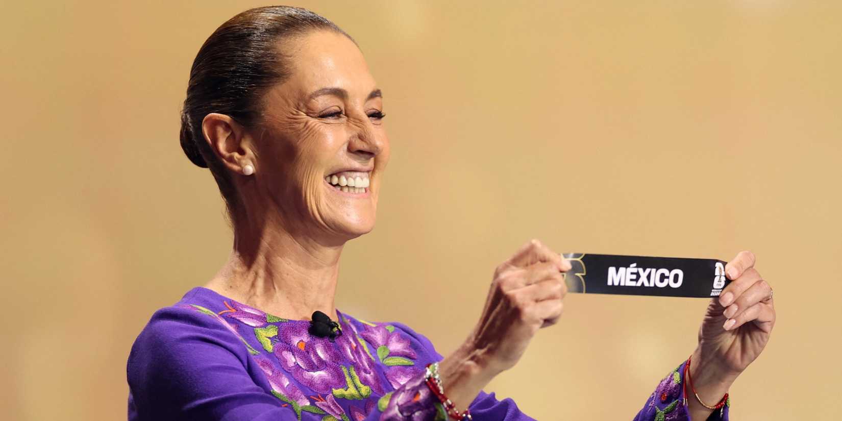 Mexico's President Claudia Sheinbaum draws Mexico during the FIFA World Cup 2026 draw