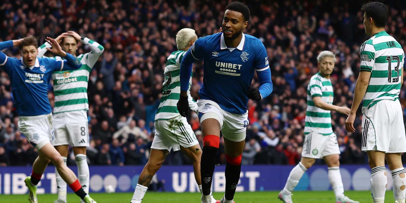 Rangers' Youssef Chermiti celebrates scoring their first goal vs Celtic