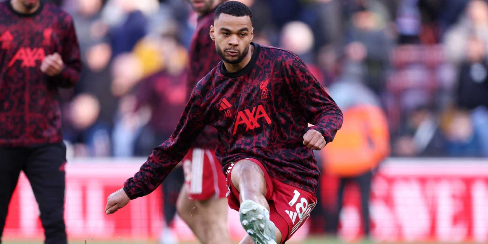 Liverpool's Cody Gakpo during the warm up before playing West Ham