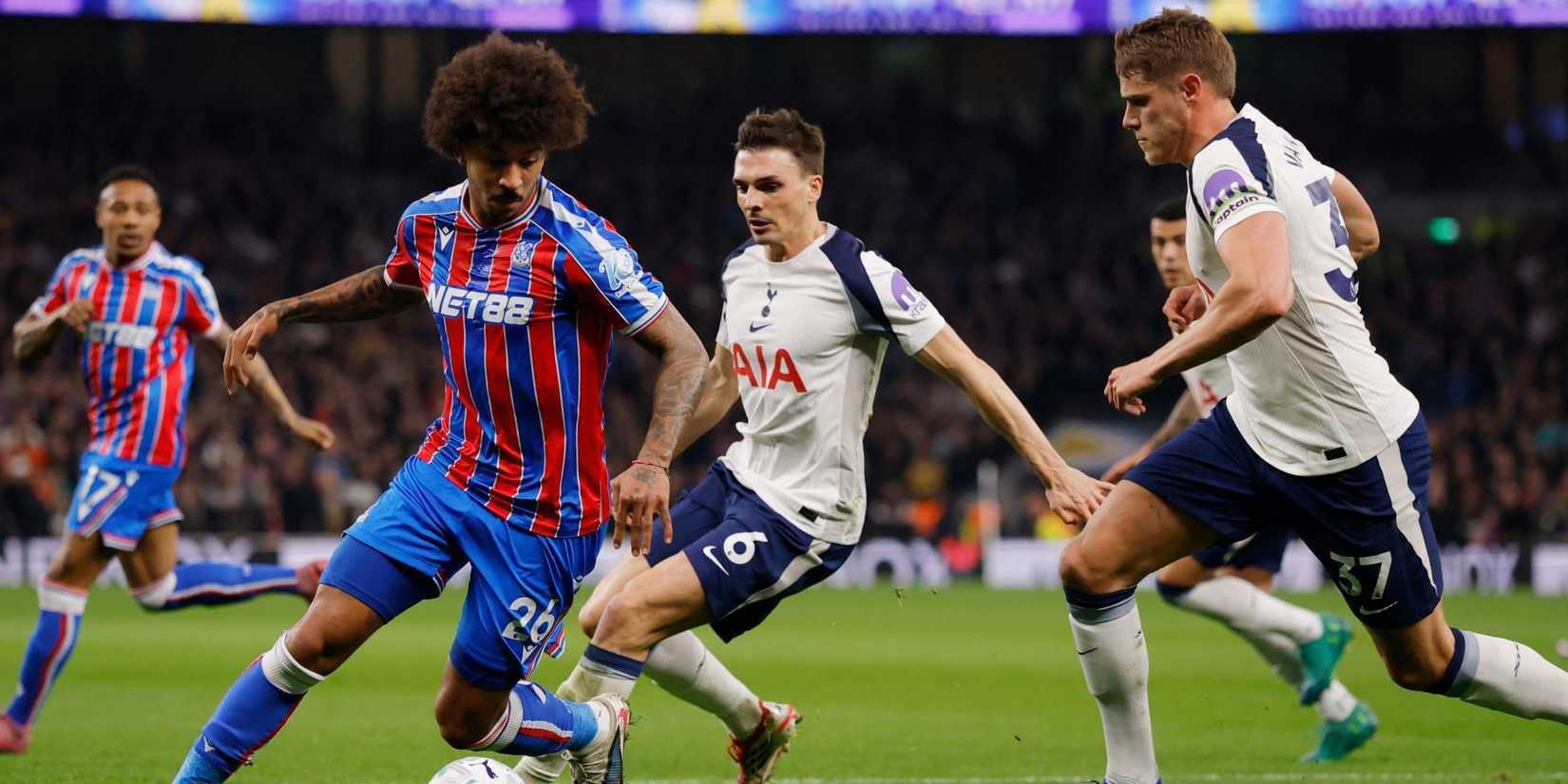 Crystal Palace's Chris Richards in action with Tottenham Hotspur's Micky van de Ven