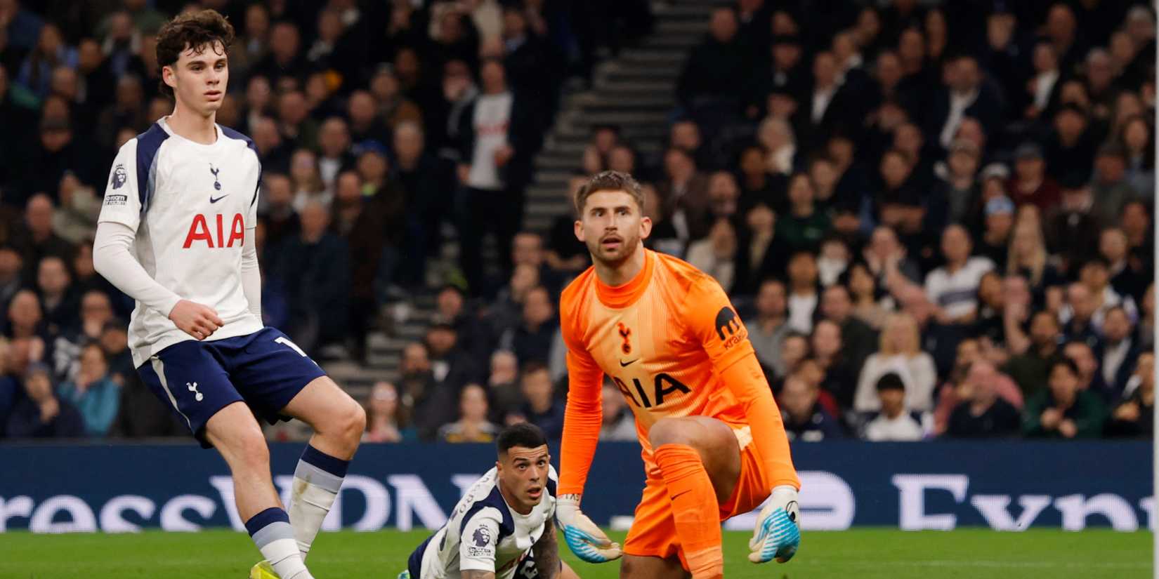 Crystal Palace's Ismaila Sarr scores their first goal past Tottenham Hotspur's Guglielmo Vicario