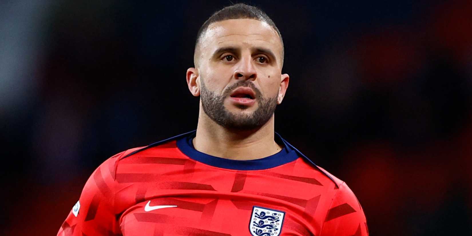 Kyle Walker warms up for England