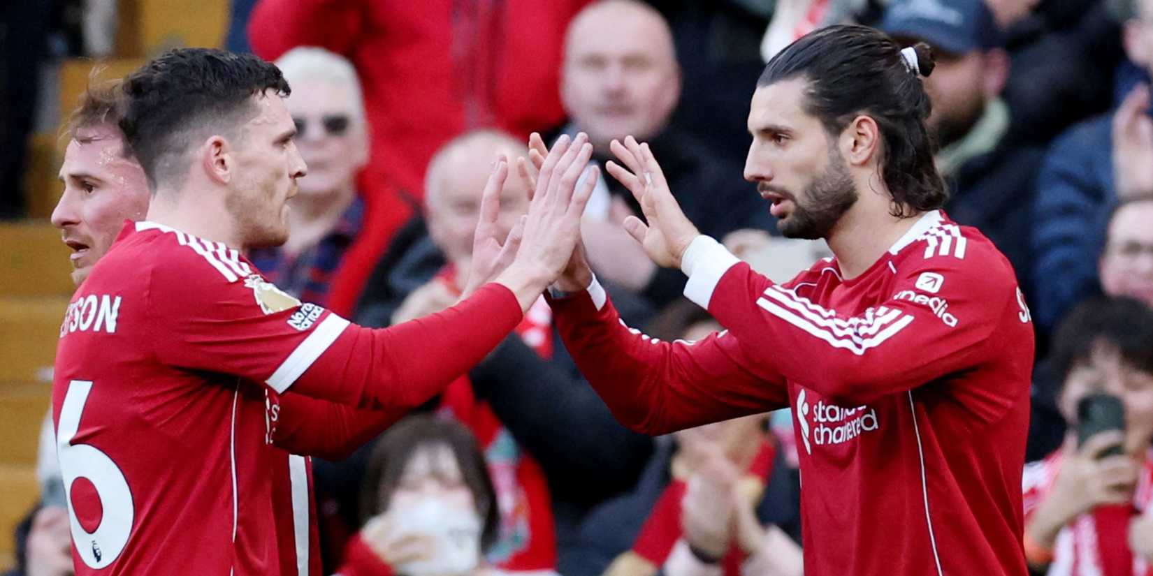 Liverpool Dominik Szoboszlai and Andrew Robertson