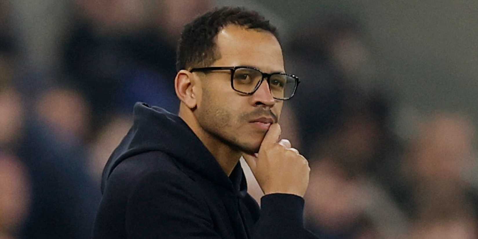 Chelsea manager Liam Rosenior looks on during the loss to Everton