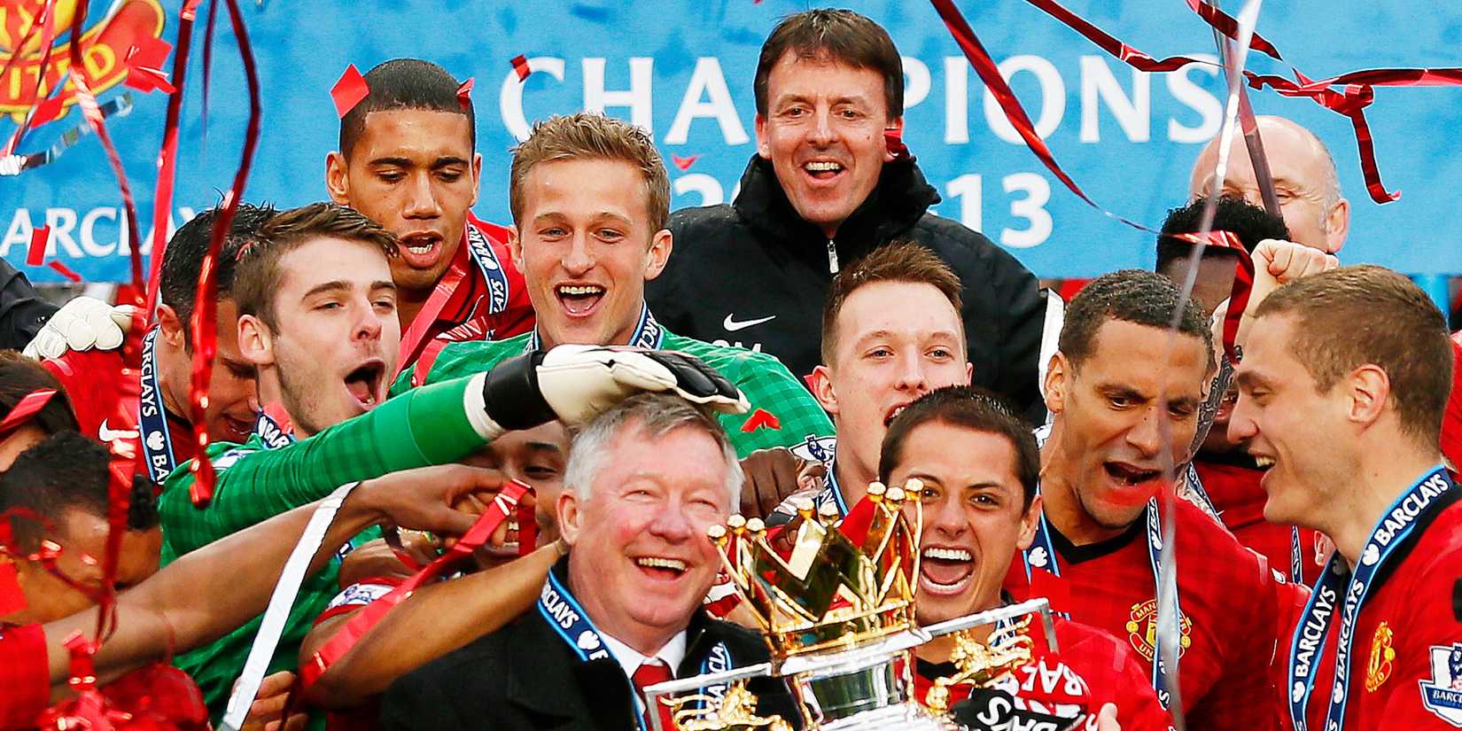 Sir Alex Ferguson with Premier League trophy
