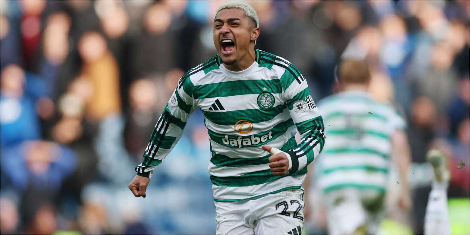 Julian Araujo celebrates Celtic beating Rangers