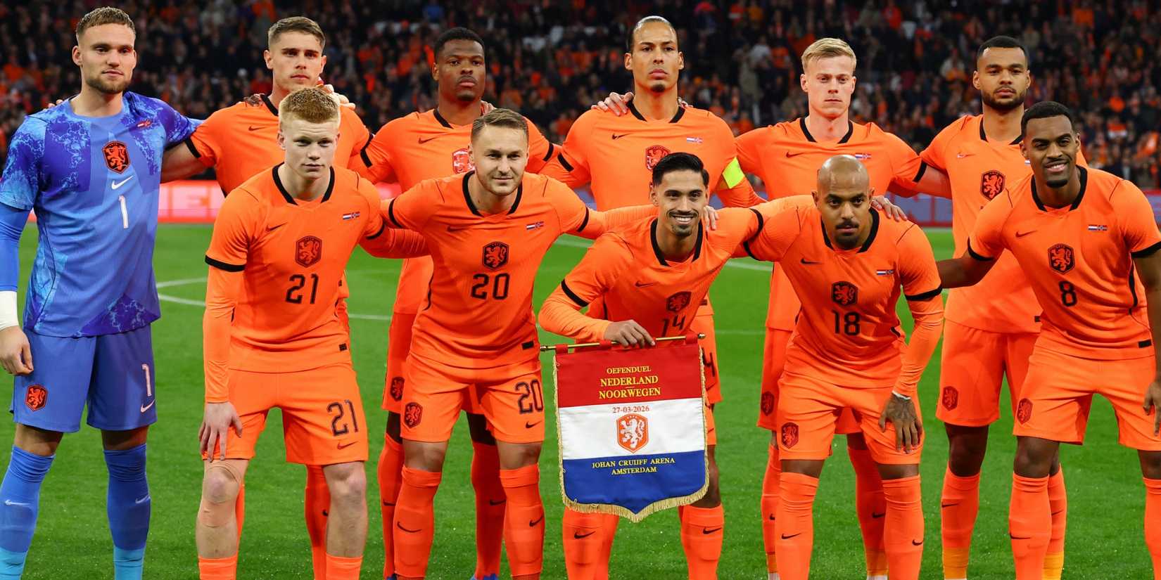 Netherlands players pose for a team group photo before the Norway match