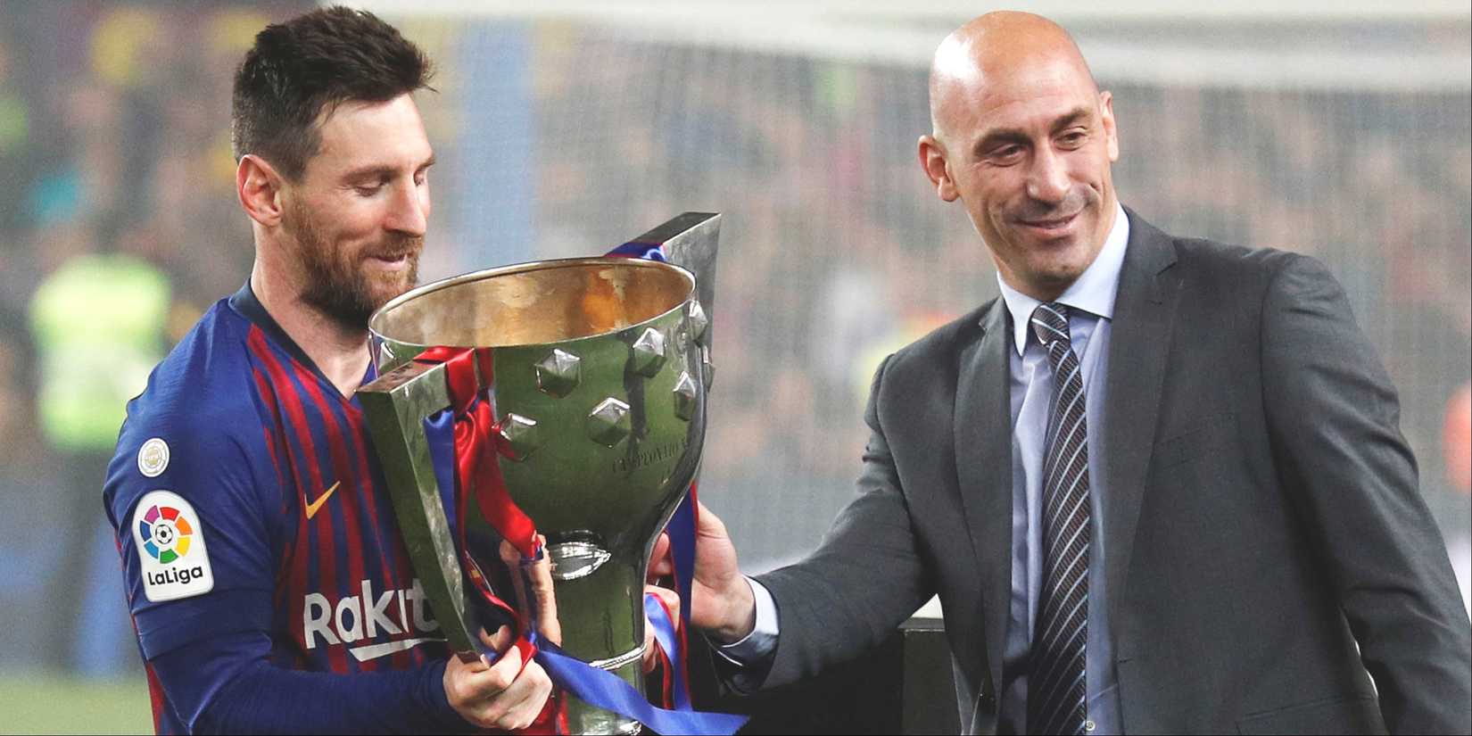 Lionel Messi with La Liga trophy