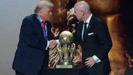 Donald Trump is given the FIFA Peace Prize by FIFA president Gianni Infantino