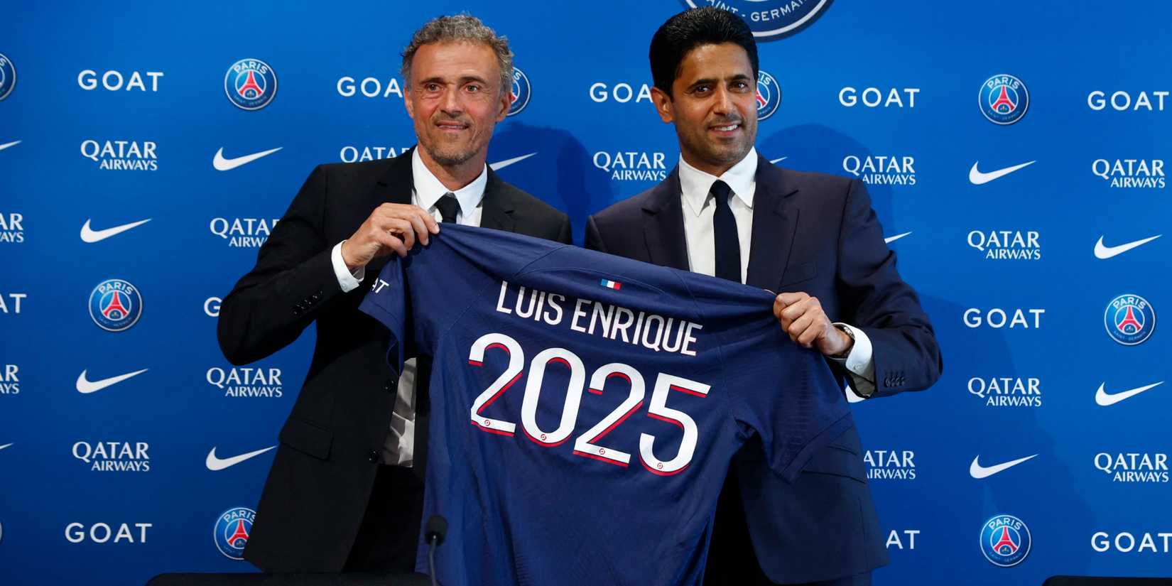 Paris Saint-Germain manager Luis Enrique with president Al-Khelaifi