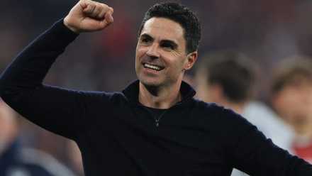 Arsenal manager Mikel Arteta celebrates Champions League win against Atletico Madrid