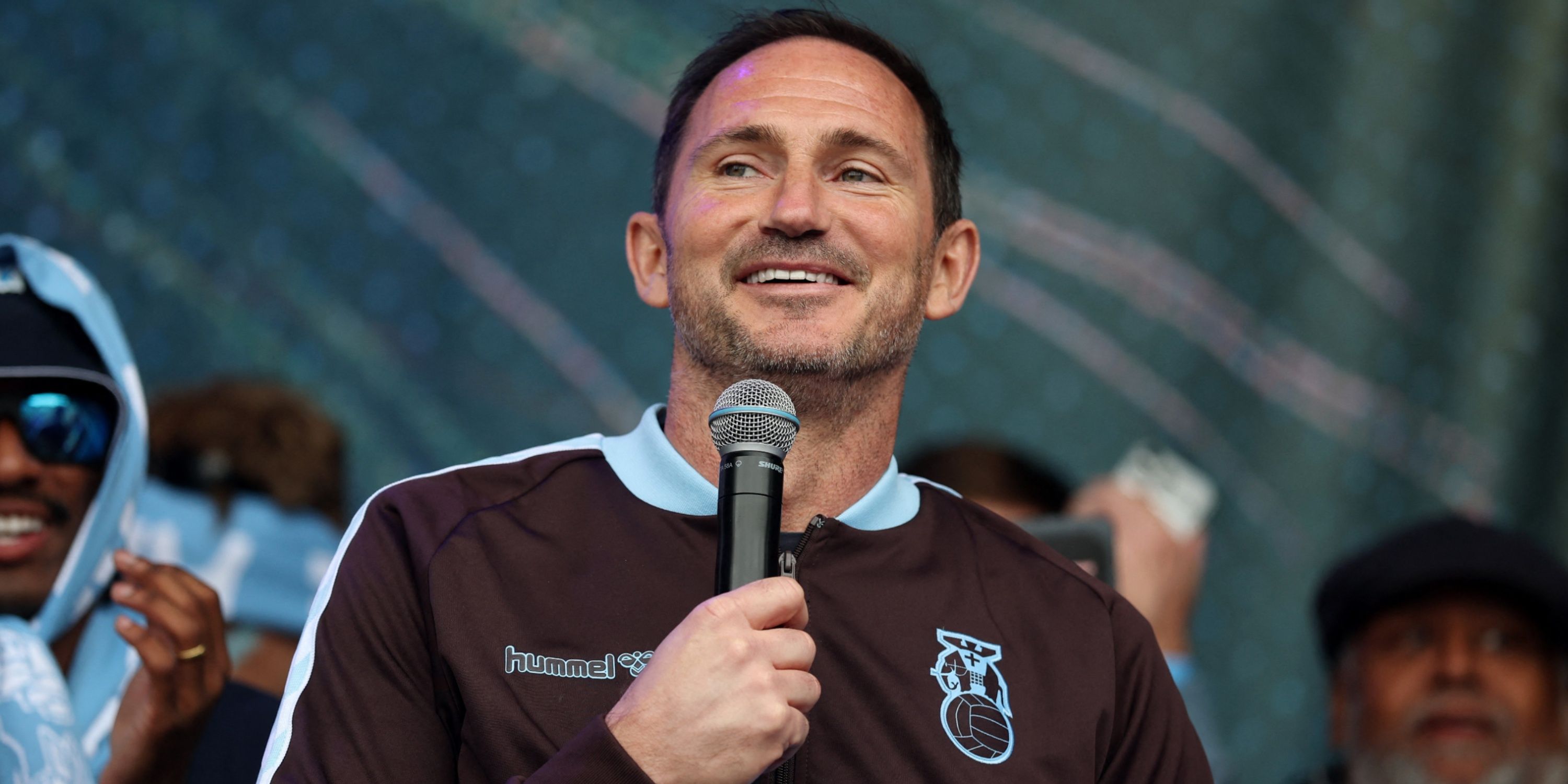Coventry City manager Frank Lampard celebrates promotion to the Premier League at parade
