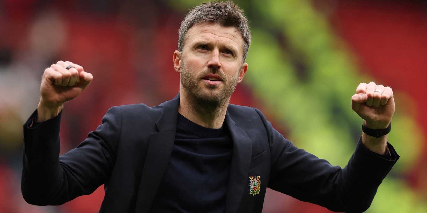 Manchester United caretaker manager Michael Carrick celebrates Premier League win over Liverpool at Old Trafford
