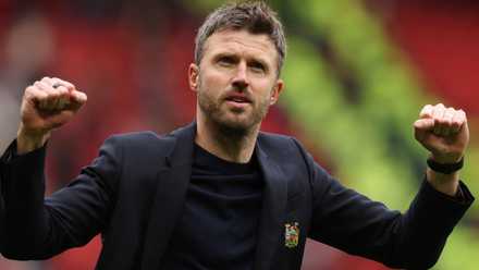 Manchester United caretaker manager Michael Carrick celebrates Premier League win over Liverpool at Old Trafford