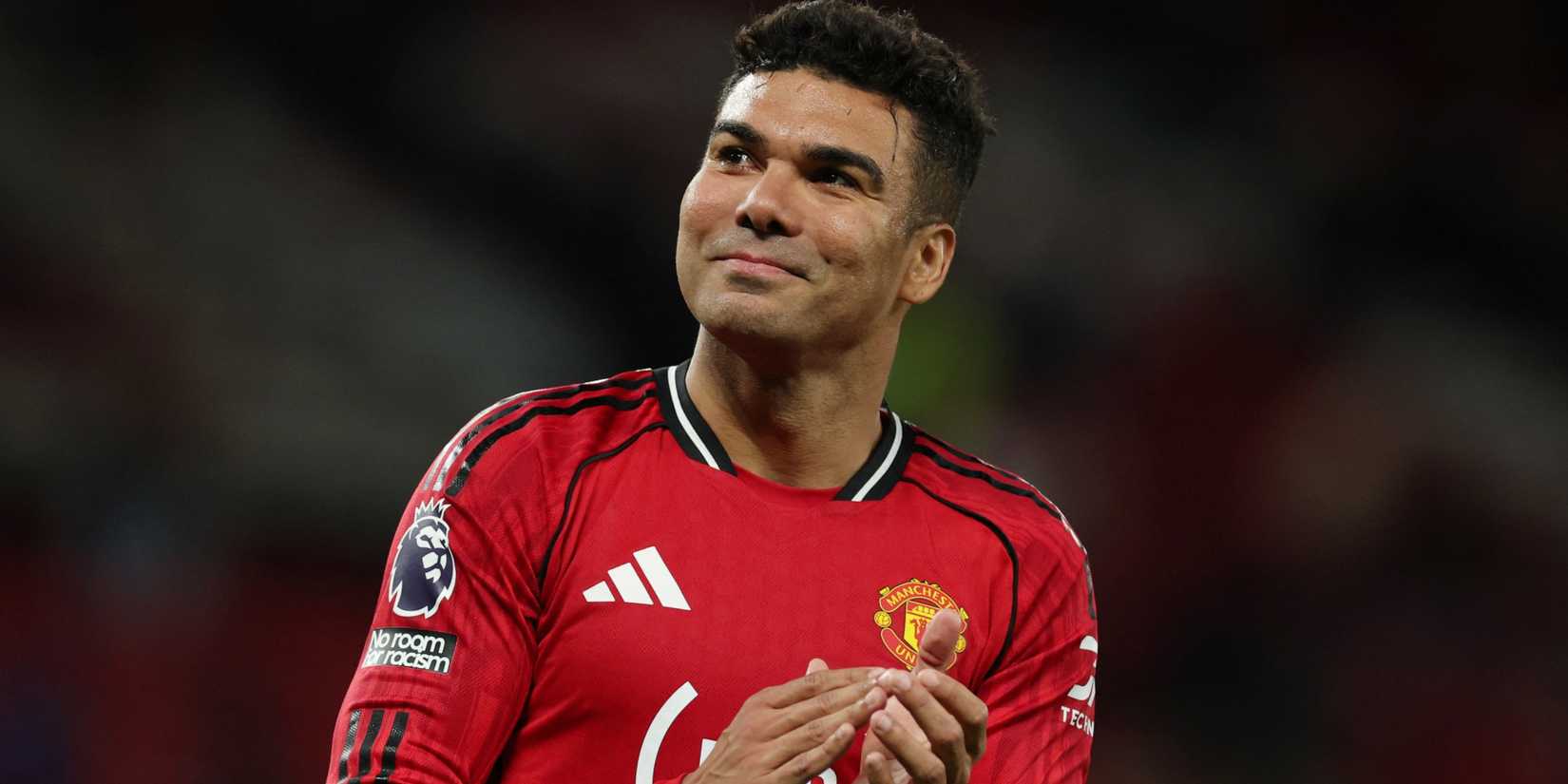 Manchester United midfielder Casemiro celebrates after Premier League win against Brentford at Old Trafford