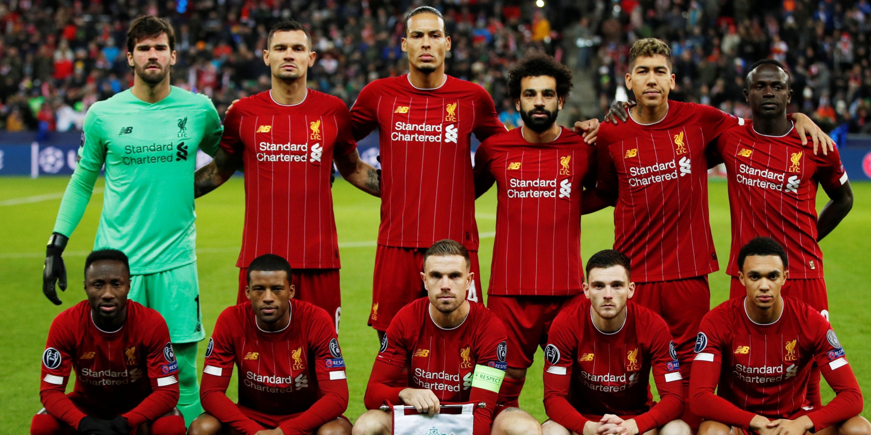 Liverpool players pose for a team group photo before the Champions League match vs FC Salzburg