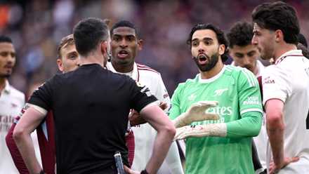 Arsenal and West Ham players during VAR review